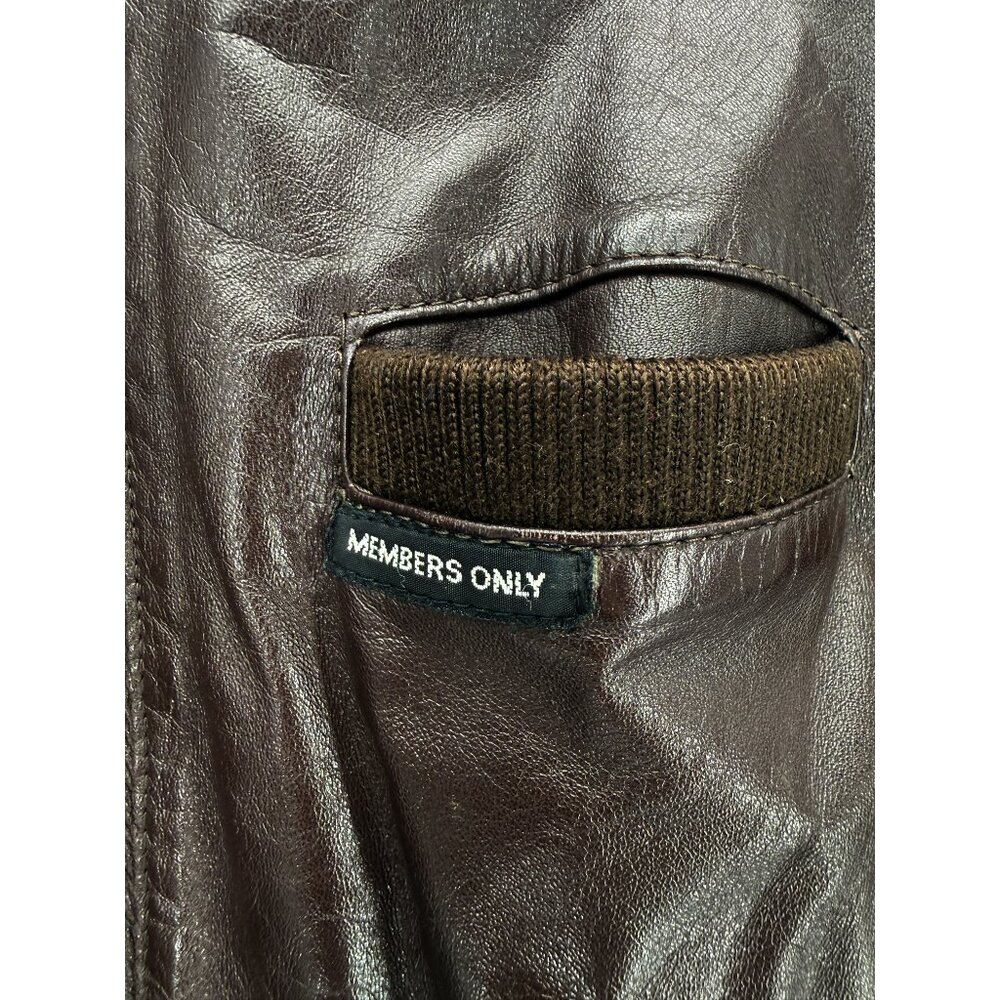 Members Only Men's Chocolate Brown Leather Bomber Jacket 42 - Picture 3 of 16